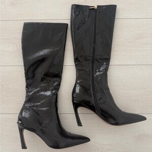 New York & Company Black Patent Pointed-Knee High Heel Boots